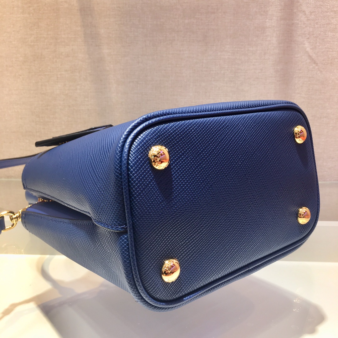 Prada Small Saffiano Leather Panier Bag Blue/Red 1BA217